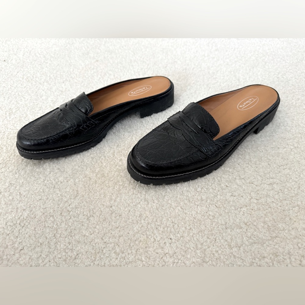 Talbots black leather loafer slides shoes - size 8 - Picture 3 of 6